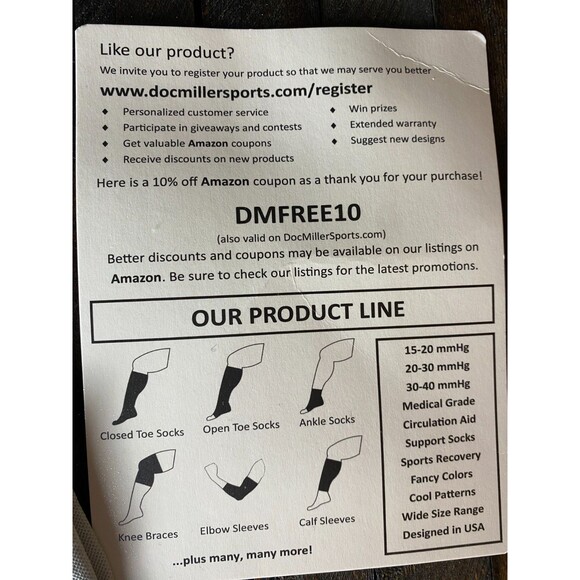 Doc Miller 1 pr Sz L Men Women Gray Open Toe Compression Sleeve 30-40 mmHg - Picture 3 of 6